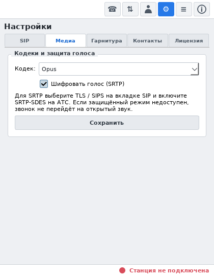 RUSip 0.2.0-2: настройки кодека и защиты медиаданных